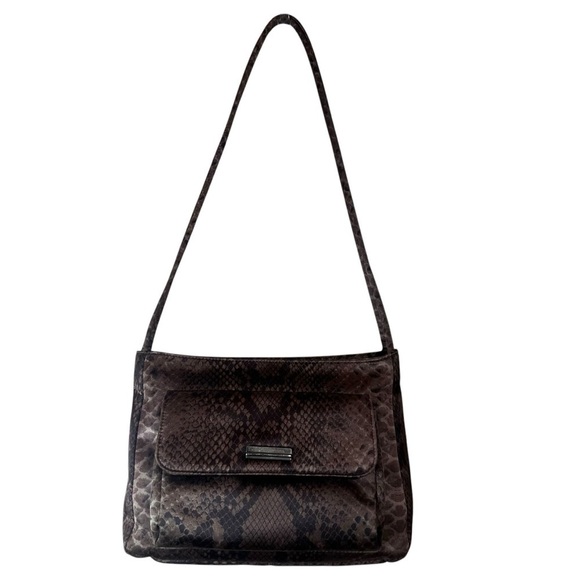 Vintage Y2K Jones New York Snake Python Double Strap Shoulder Bag Brown Purse - Picture 7 of 11